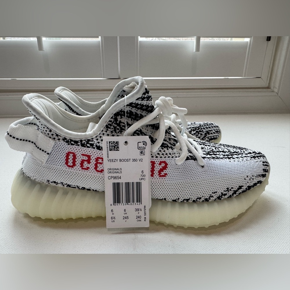 Brand new Adidas Boost 350 V2 Black White Red size 6.5 men’s size 8 women’s